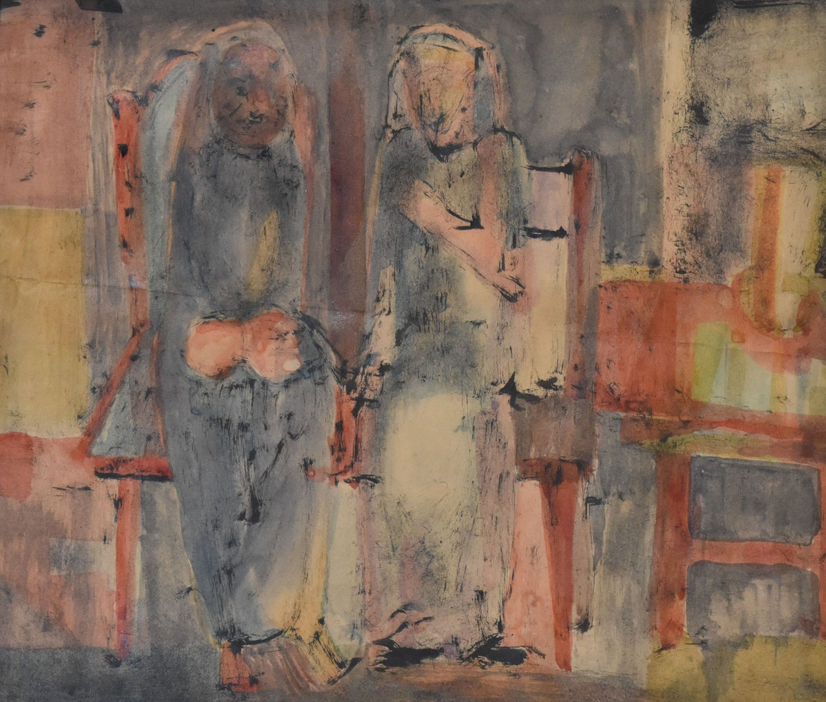 Béla CZOBEL (1883-1976) - Scène d'intérieur aux deux figures assises