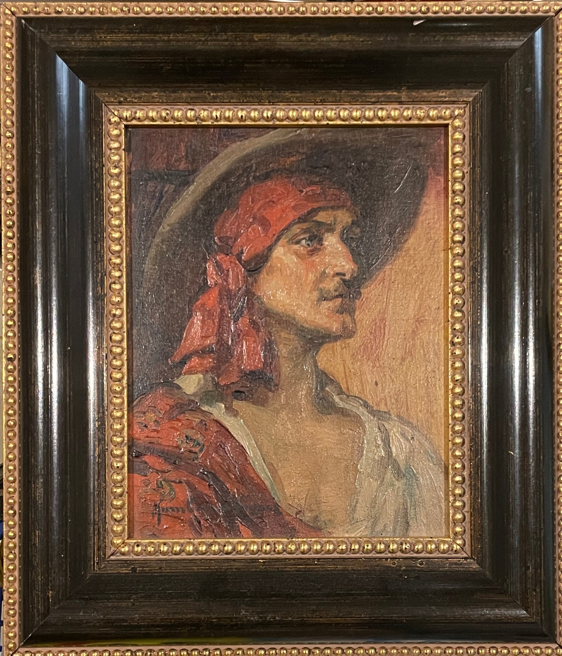 Léonie HUMBERT-VIGNOT (1878-1960) - Portrait d'homme au foulard rouge