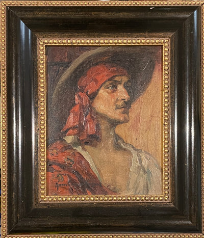 Léonie HUMBERT-VIGNOT (1878-1960) - Portrait d'homme au foulard rouge