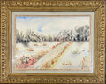 Mendel MANN (1916-1975) - Paysage hivernal, chemin rural bordé d'arbres