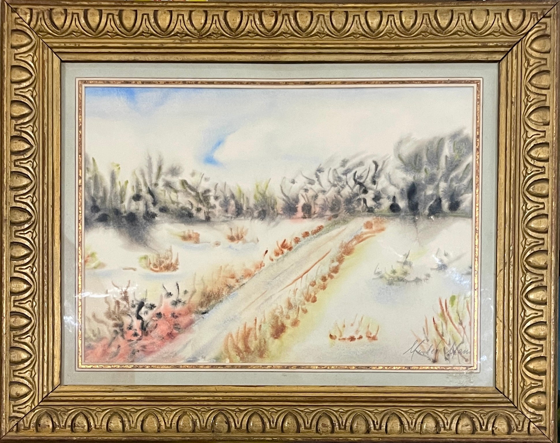 Mendel MANN (1916-1975) - Paysage hivernal, chemin rural bordé d'arbres