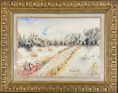 Mendel MANN (1916-1975) - Paysage hivernal, chemin rural bordé d'arbres