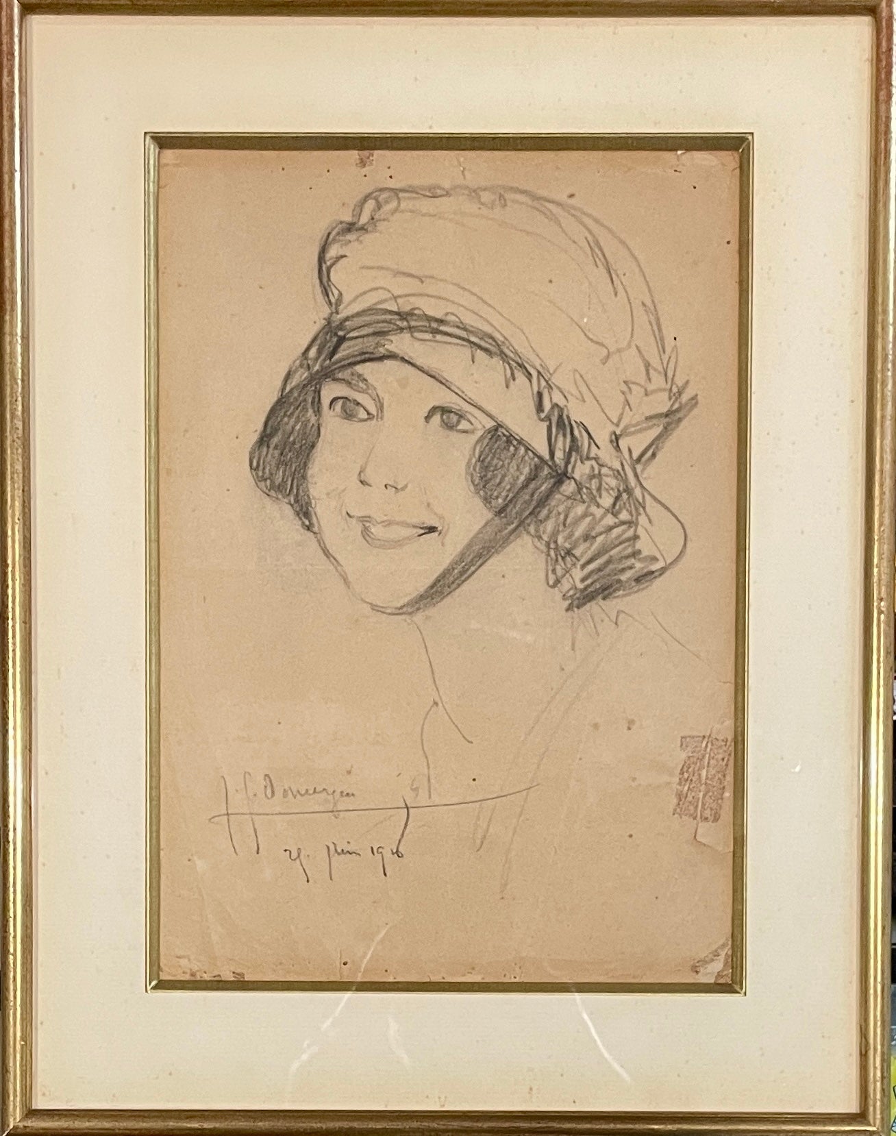Gabriel DOMERGUE (1883-1962) - Portrait de jeune femme élégante au chapeau cloche