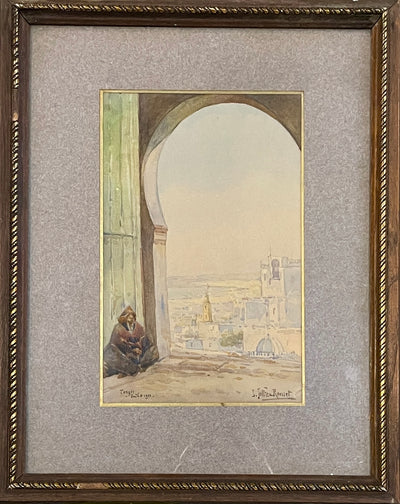 Louis JULLIEN-ROUSSET (1859-1921) - Vue de Tanger depuis une arcade