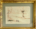 Albert LEBOURG (1849-1928) - Paysage aux arbres, étude de composition